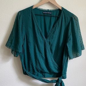 Abercrombie & Fitch Swiss Dot Wrap Blouse in Green Teal